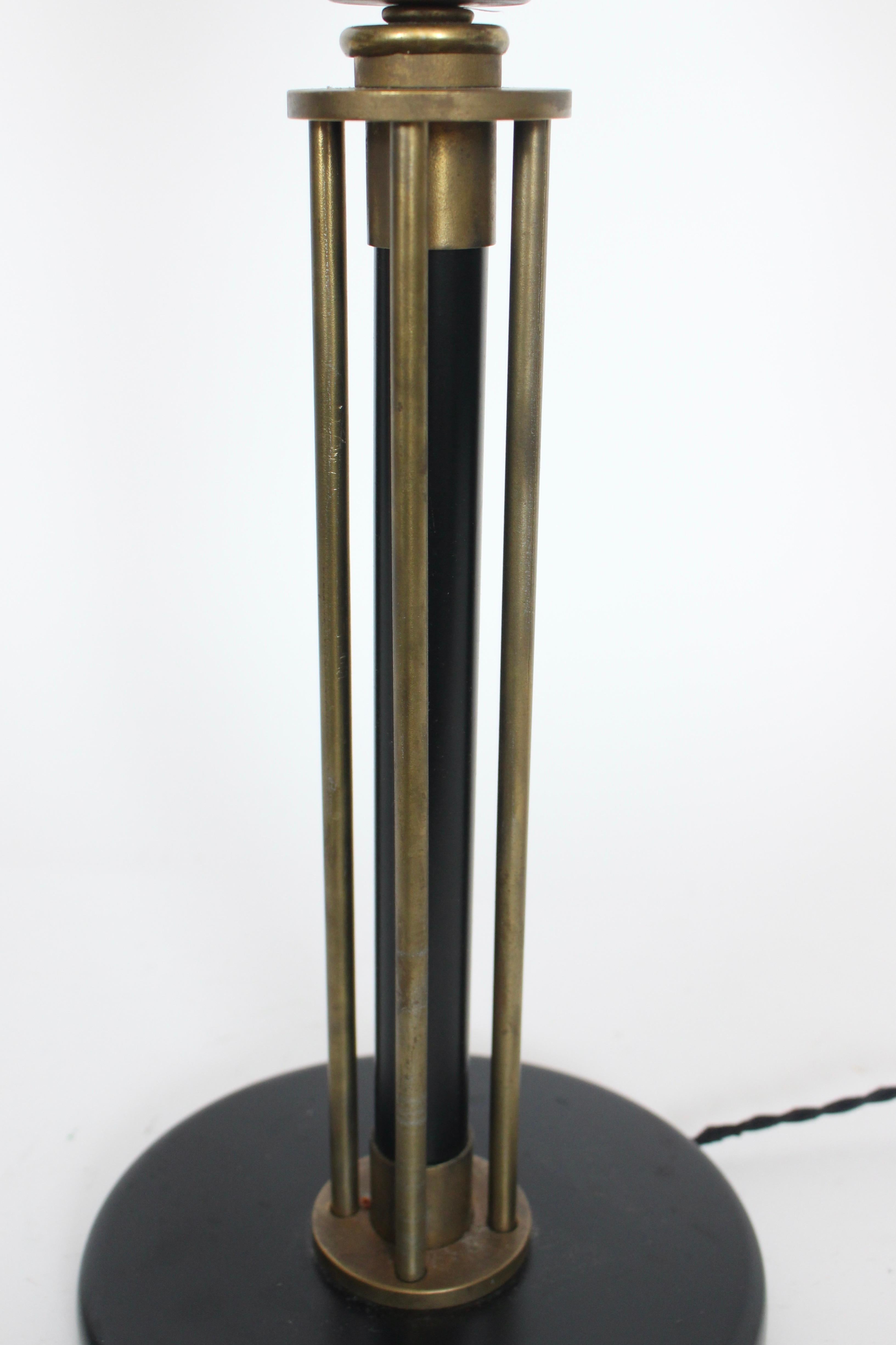 Walter Von Nessen Machine Age Black Enamel & Brass Table Lamp, 1940's For Sale 3