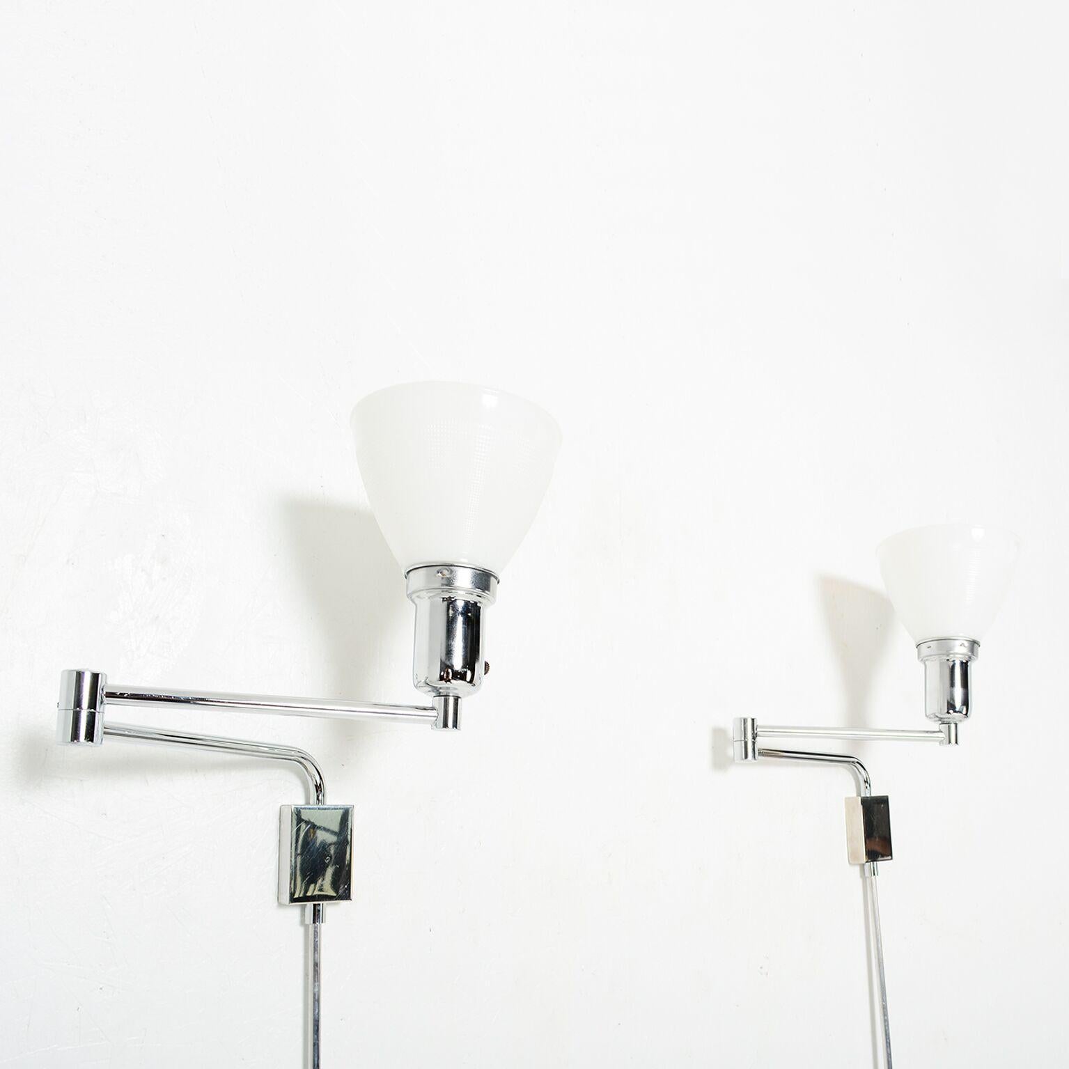 Late 20th Century Walter Von Nessen Clean Modern Chrome-Plated Wall Sconces, 1970s