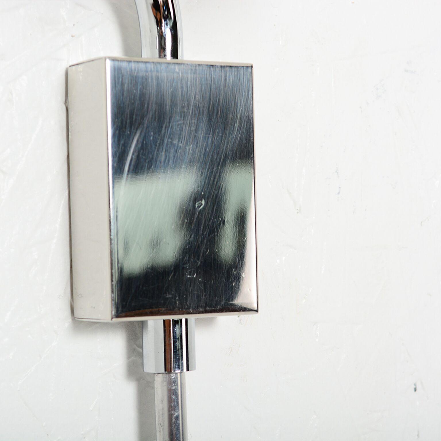 Milk Glass Walter Von Nessen Clean Modern Chrome-Plated Wall Sconces, 1970s