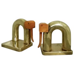 Vintage Walter Von Nessen Pair of Brass and Bakelite Elephant Bookends