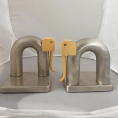 Walter Von Nessen Pair of Nickel-Plated Brass and Bakelite Elephant Bookends