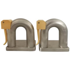 Walter Von Nessen Pair of Nickel-Plated Brass and Bakelite Elephant Bookends