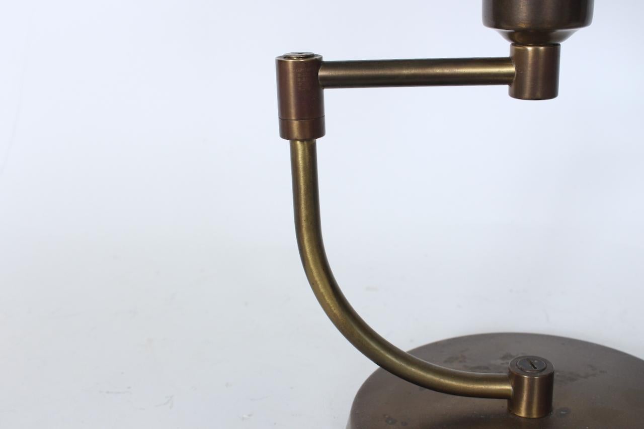 Walter Von Nessen Style Brass Swing Arm Desk Lamp with Pale Green Shade, 1940's For Sale 3