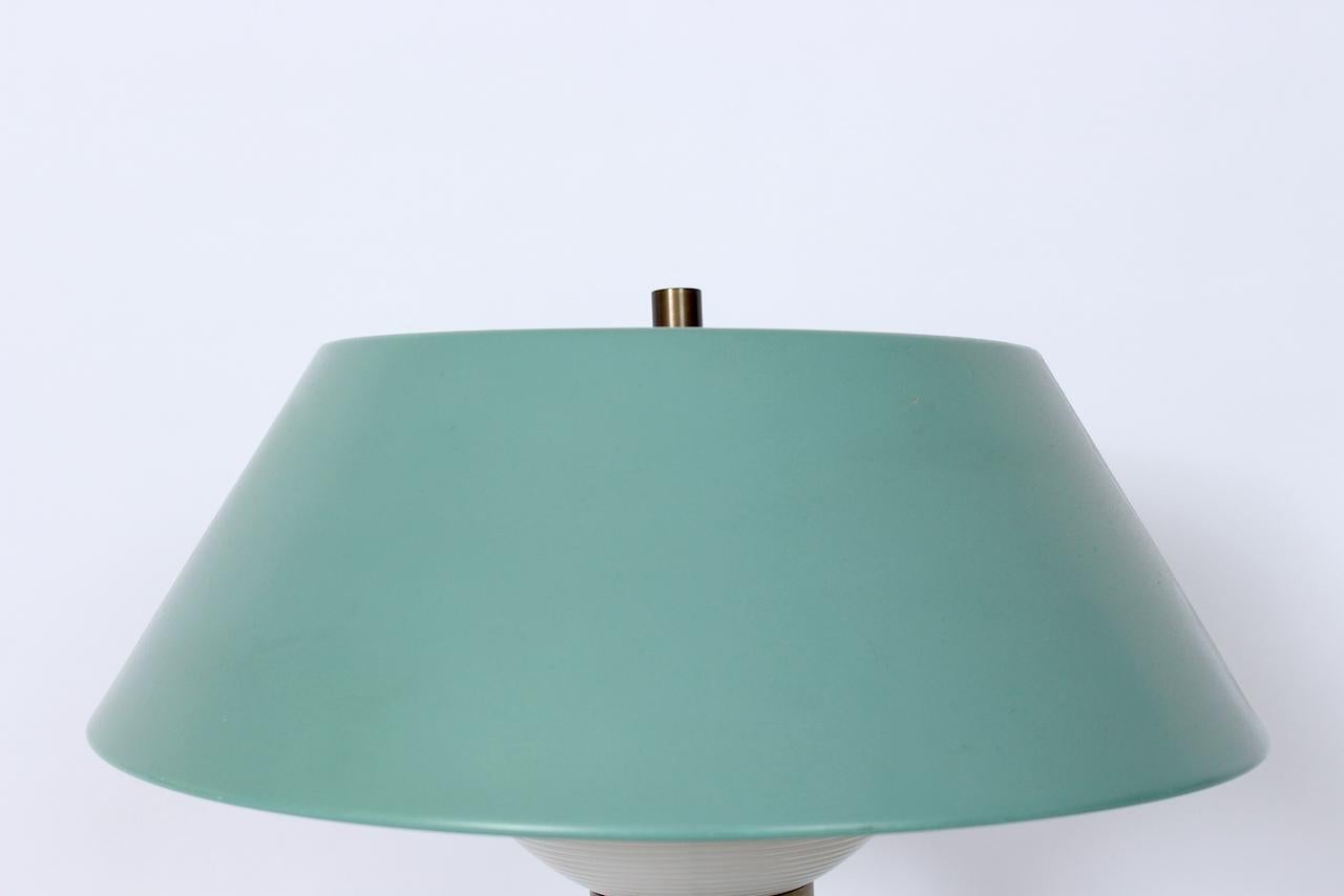 Walter Von Nessen Style Brass Swing Arm Desk Lamp with Pale Green Shade, 1940's For Sale 5