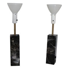 Walter Von Nessen Table Lamps in Black Variegated Marble