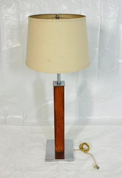 Walter Von Nessen Walnut and Chrome Table Lamp, USA, Mid-Century