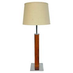 Walter Von Nessen Walnut and Chrome Table Lamp, USA, Mid-Century