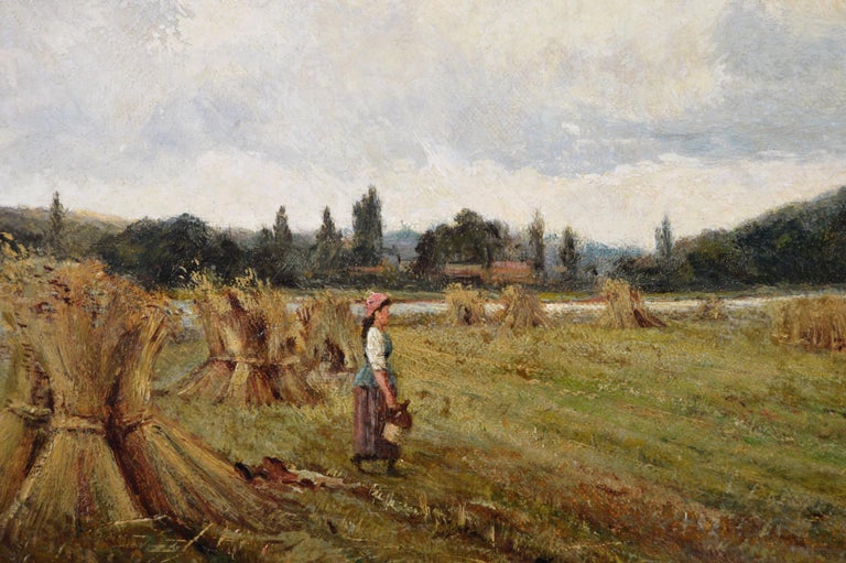 19th Century pair of landscape oil paintings of figures in a cornfield  - Victorian Painting by Walter Wallor Caffyn