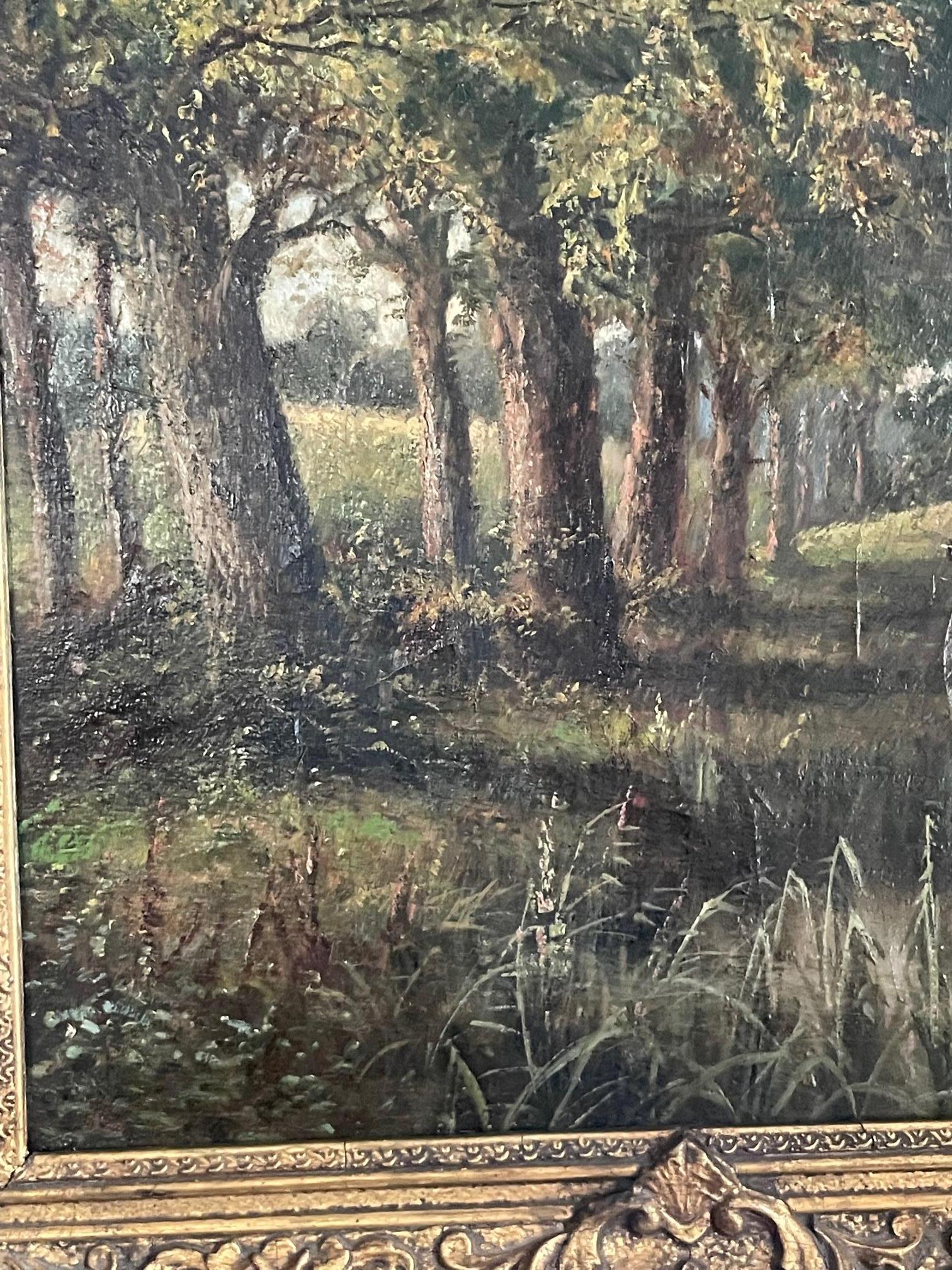 Bois avec bovins - Marron Landscape Painting par Walter Wallor Caffyn