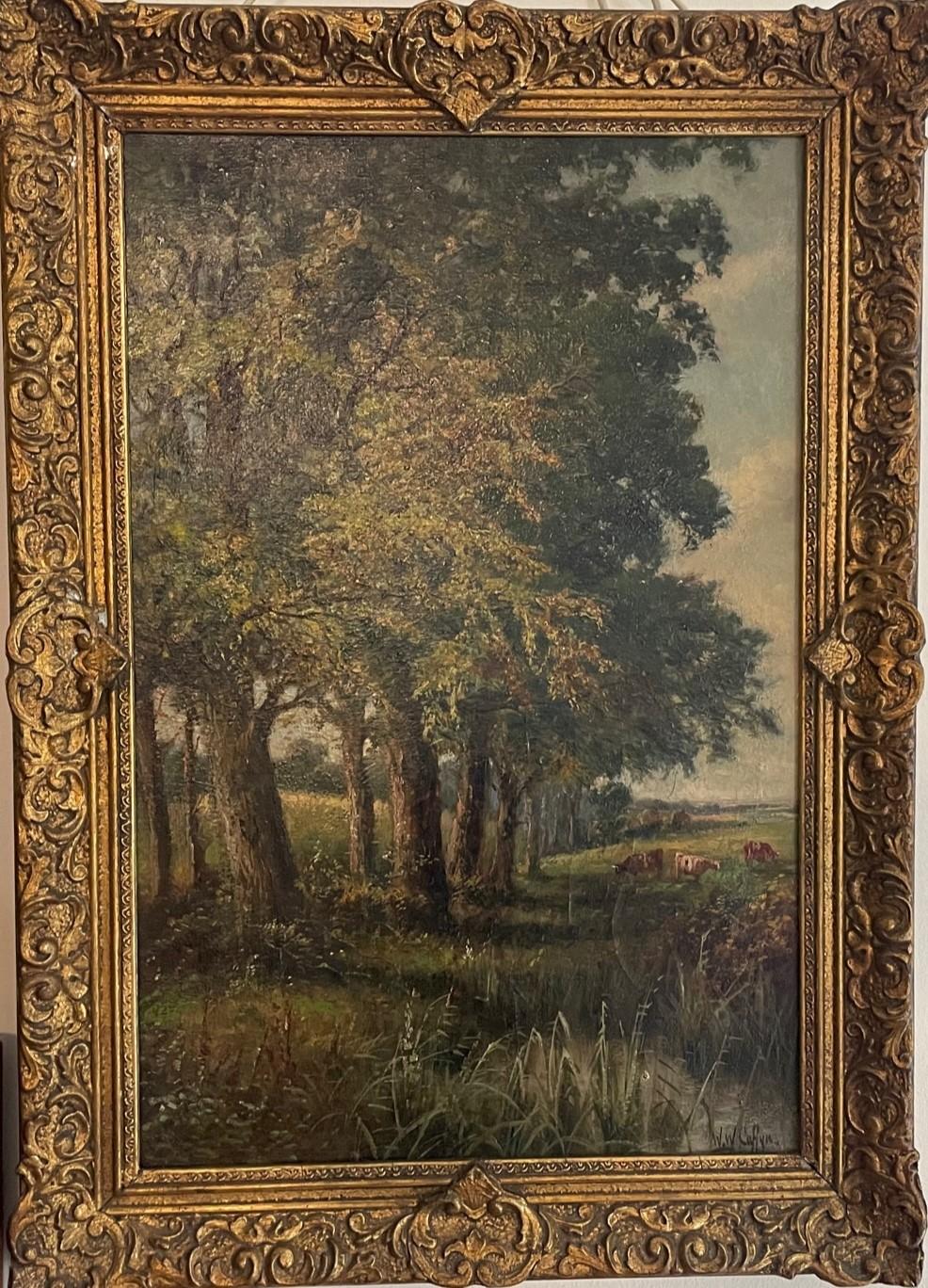 Landscape Painting Walter Wallor Caffyn - Bois avec bovins