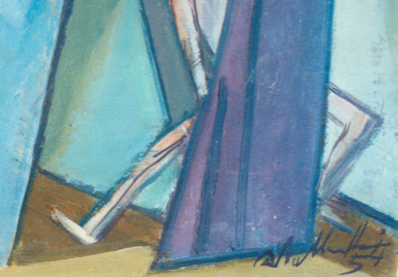 Oil on cardboard, 1954 by Walter Wellenstein ( Dortmund 1898-1970 Berlin ). Signed and dated lower right: Wellenstein 54. Framed. 
Height: 13.78 in ( 35 cm ), Width: 18.5 in ( 47 cm ). Provenance: Son of the artist

