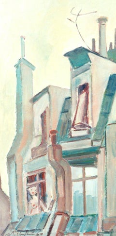 Walter Wellenstein Oil on Board "Pariser Dächer" ( Roofs in Paris ), 1960