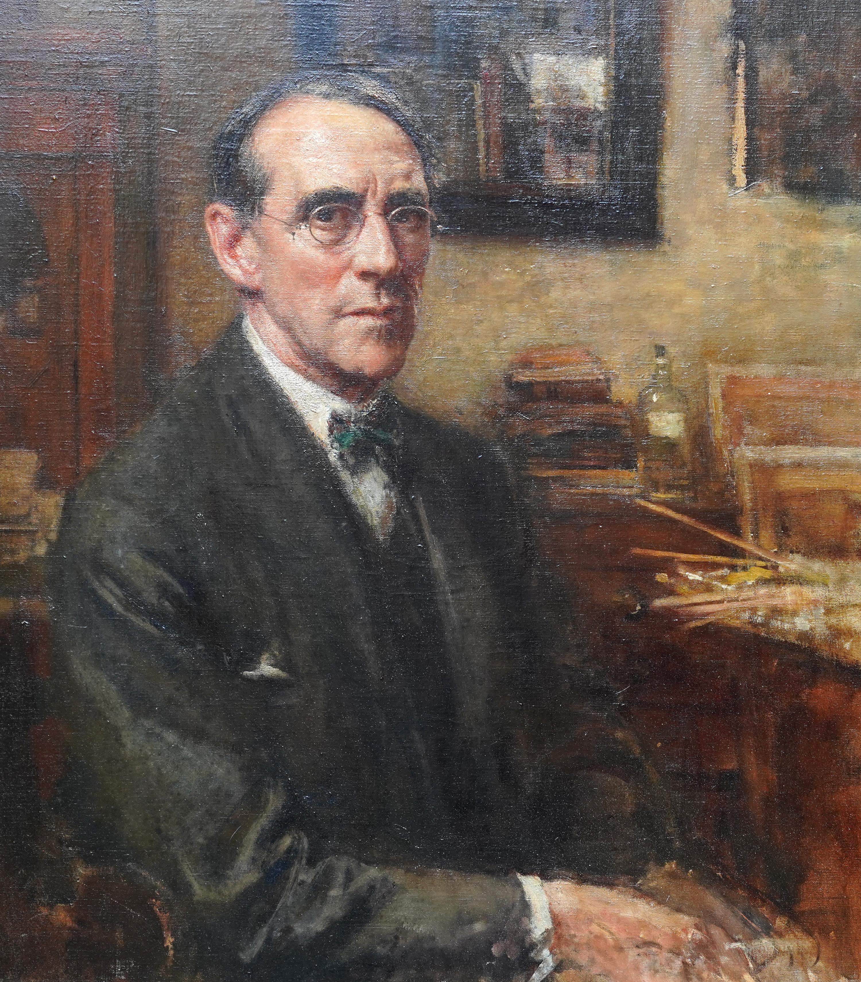 Autorretrato del Artista en el Estudio - Pintura al óleo de arte británico de los años 20 en venta 7