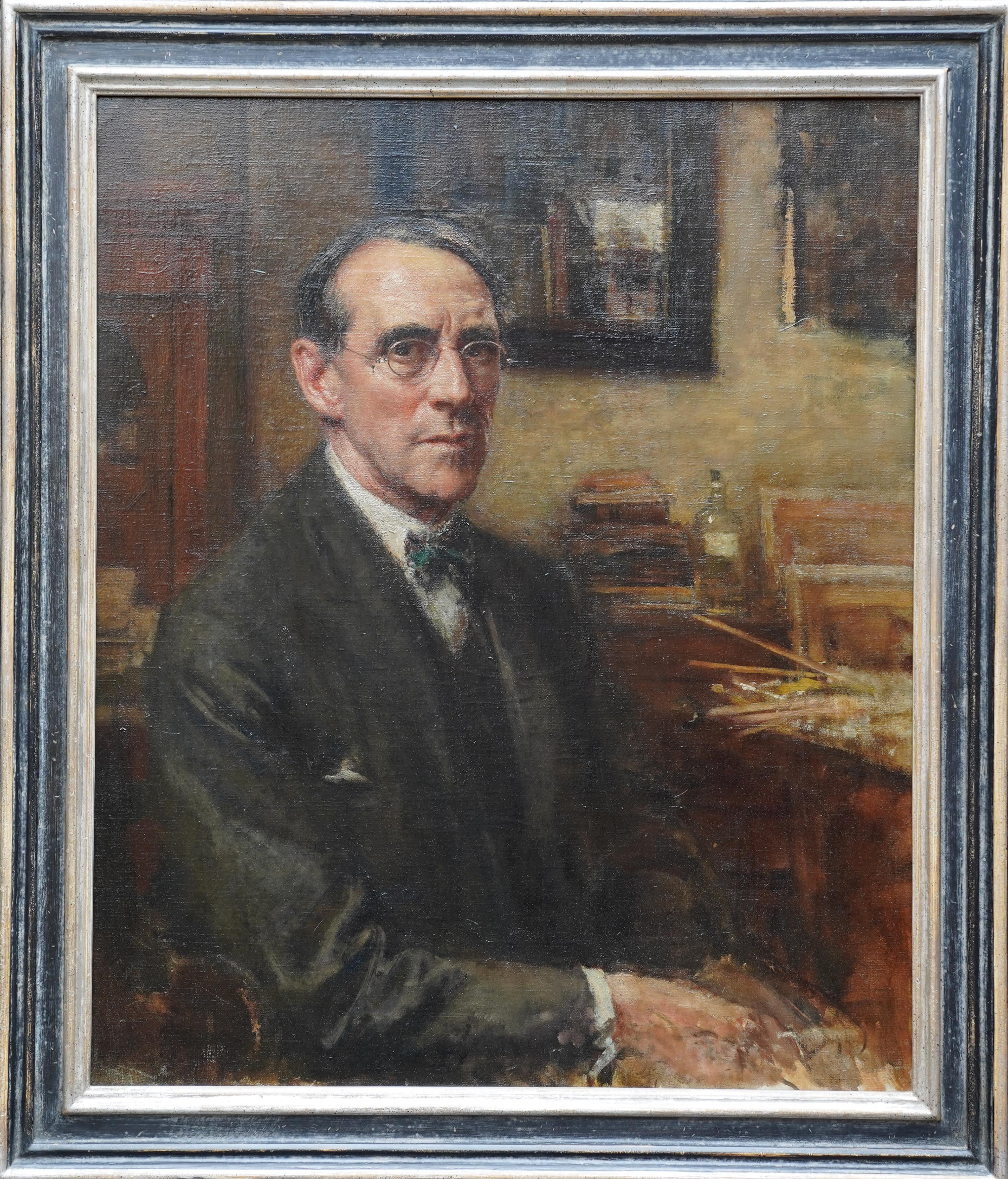 Autorretrato del Artista en el Estudio - Pintura al óleo de arte británico de los años 20 en venta 8