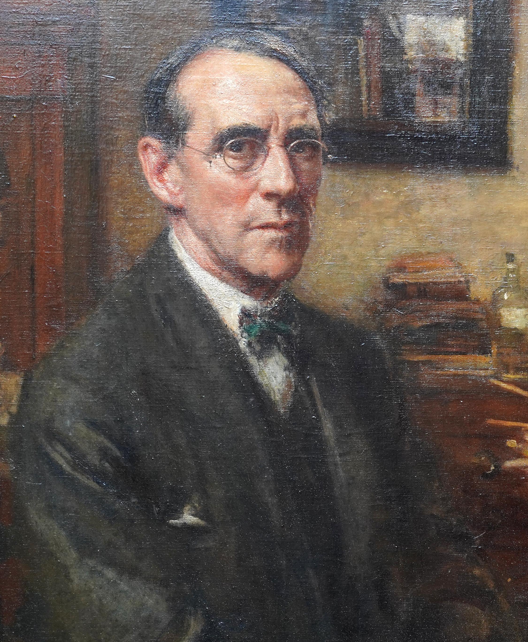 Autorretrato del Artista en el Estudio - Pintura al óleo de arte británico de los años 20 - Painting Posimpresionista de Walter Westley Russell