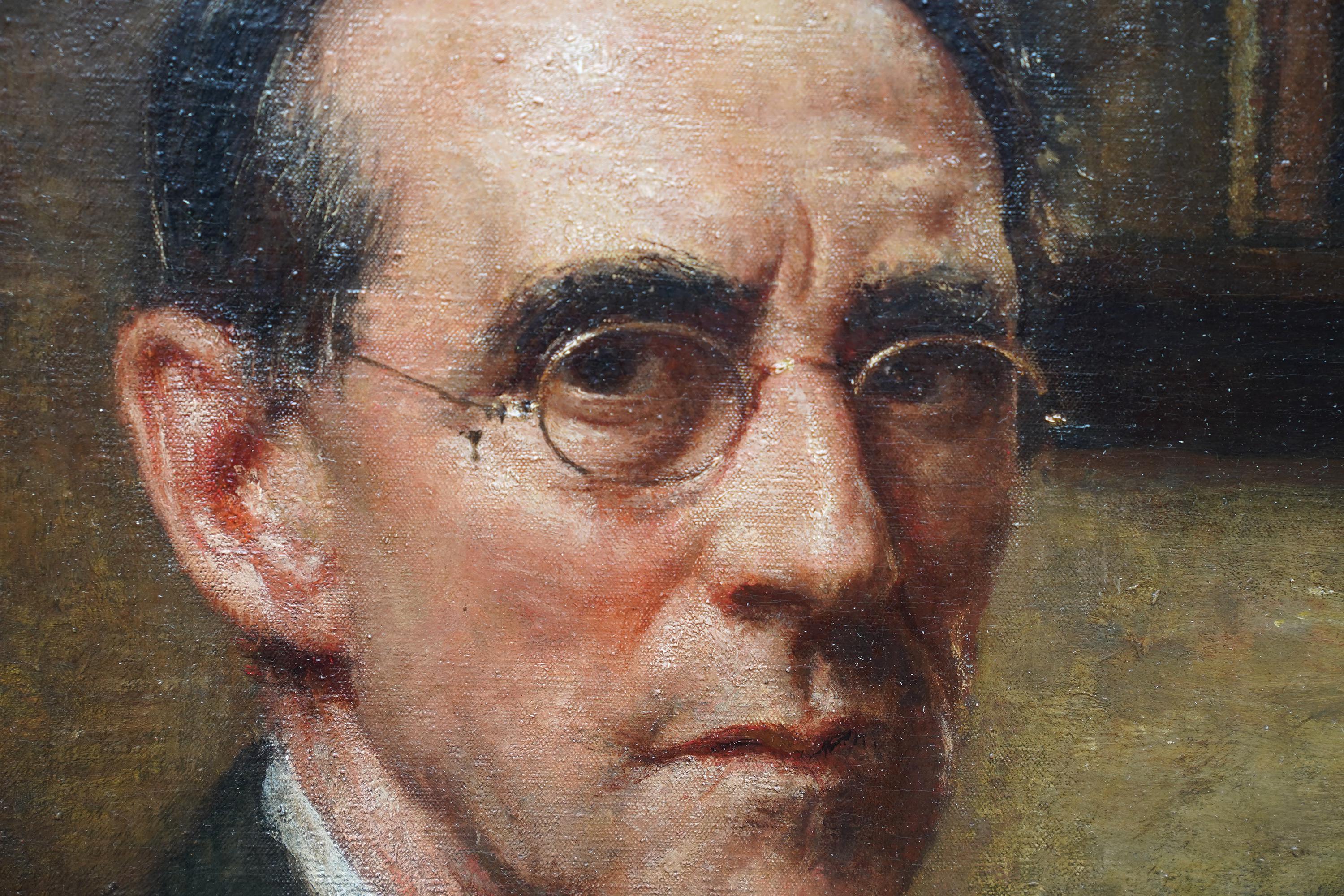 Autorretrato del Artista en el Estudio - Pintura al óleo de arte británico de los años 20 en venta 2