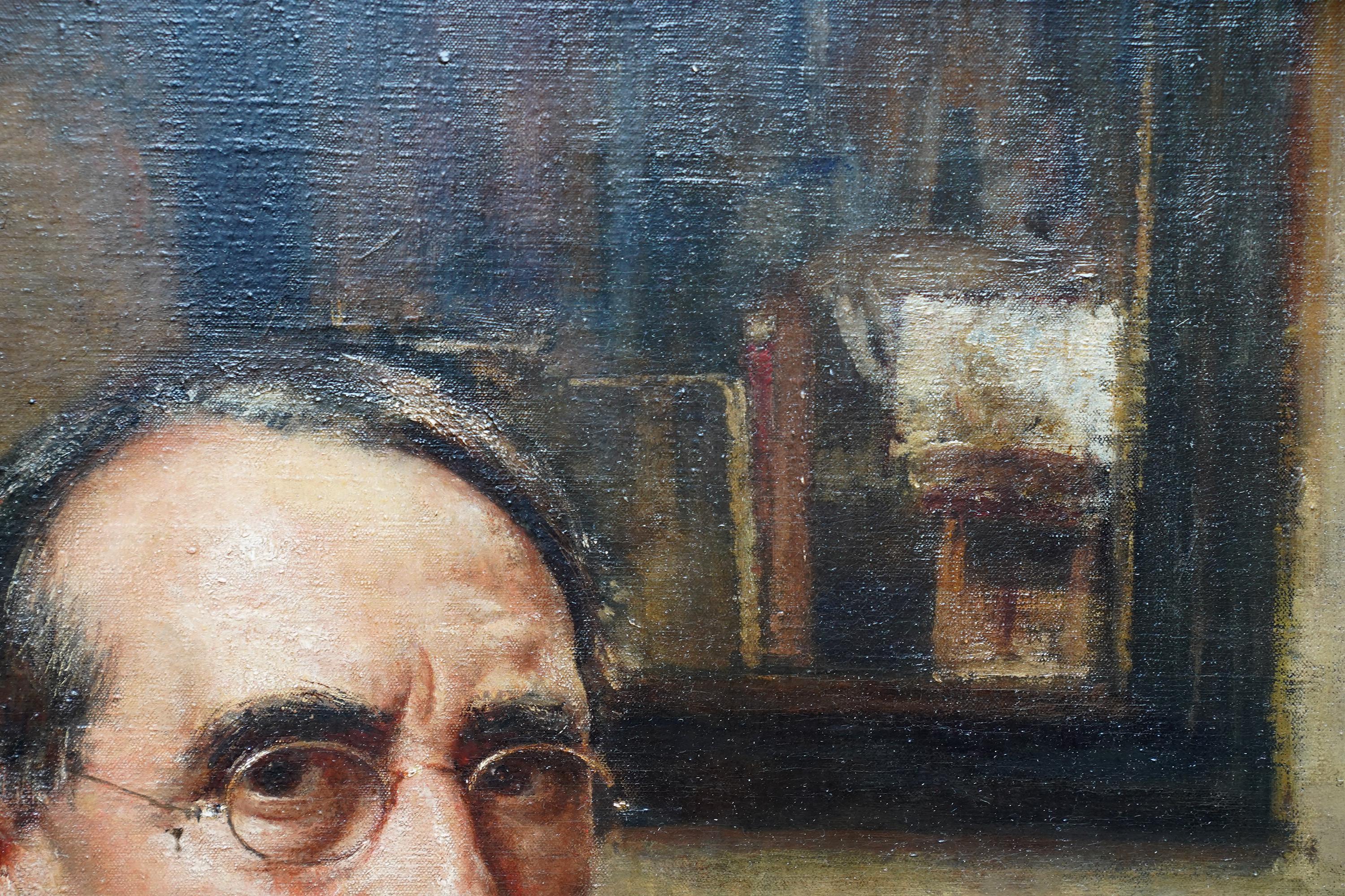 Autorretrato del Artista en el Estudio - Pintura al óleo de arte británico de los años 20 en venta 3