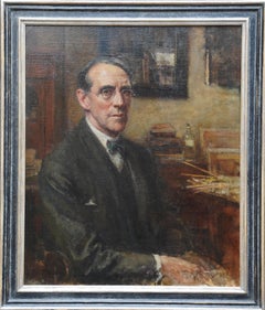 Autorretrato del Artista en el Estudio - Pintura al óleo de arte británico de los años 20
