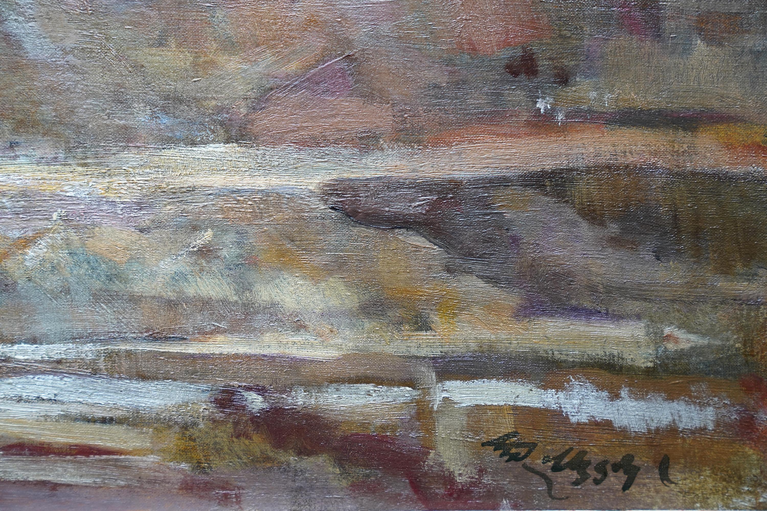 Sunset Coastal Landscape - British Impressionist 1930s art seascape oil painting For Sale 6