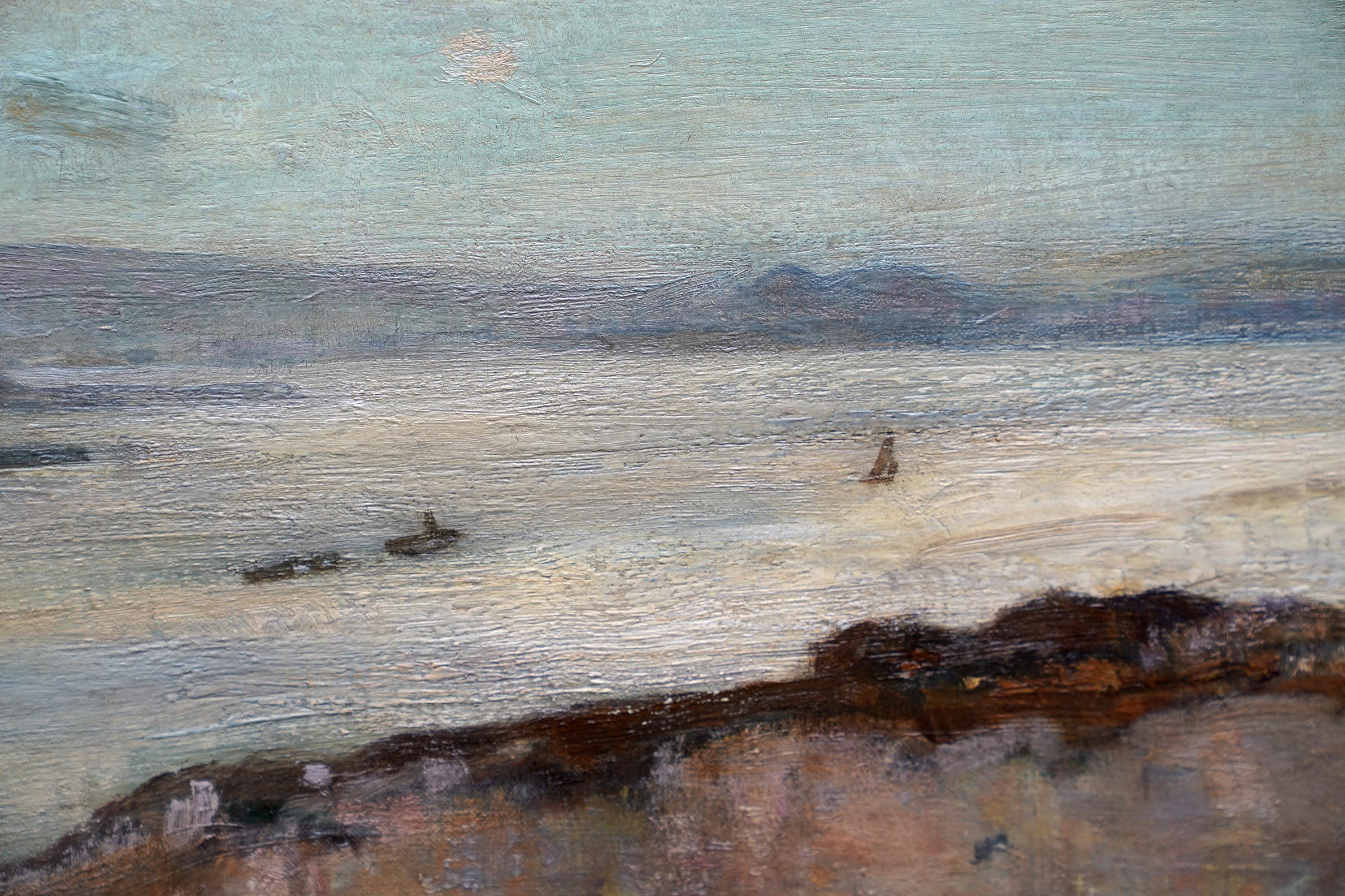 Sunset Coastal Landscape - British Impressionist 1930s art seascape oil painting For Sale 1