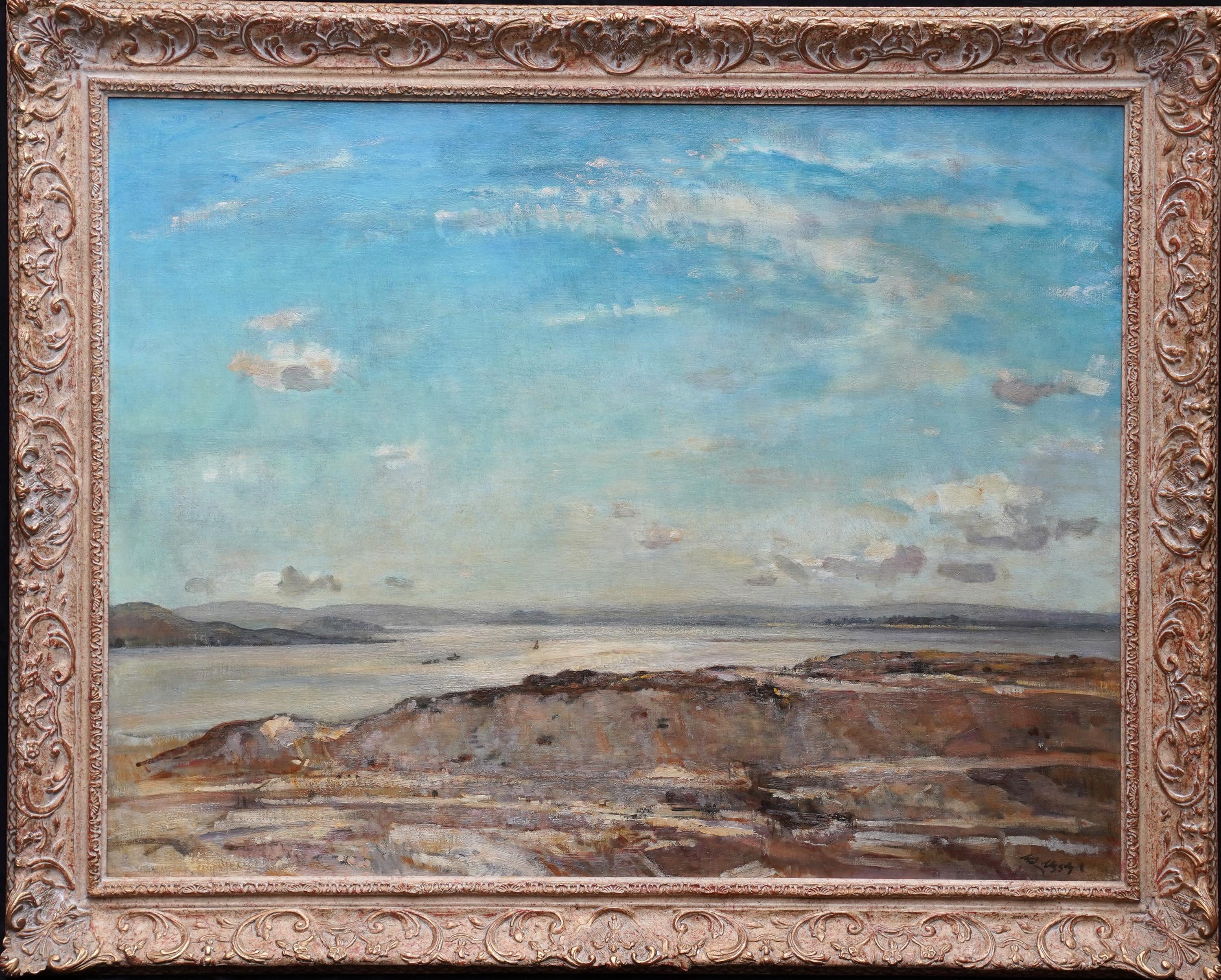 Walter Westley Russell Landscape Painting - Sunset Coastal Landscape - British Impressionist 1930s art seascape oil painting