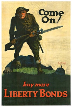 Original "Come On!  Buy More Liberty Bonds" 1918 vintage Bonds poster