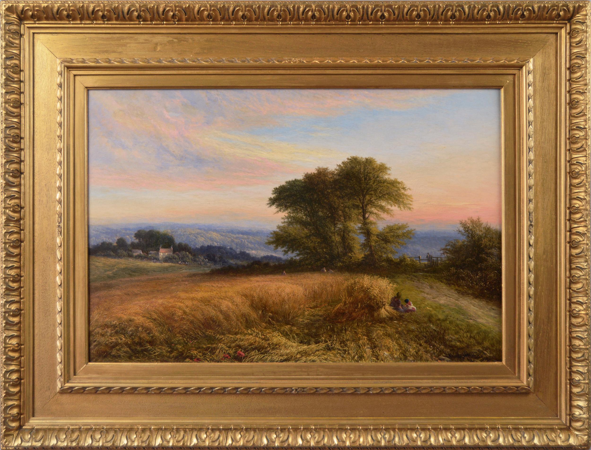 Walter Williams Landscape Painting - 19th Century landscape oil painting of a cornfield 