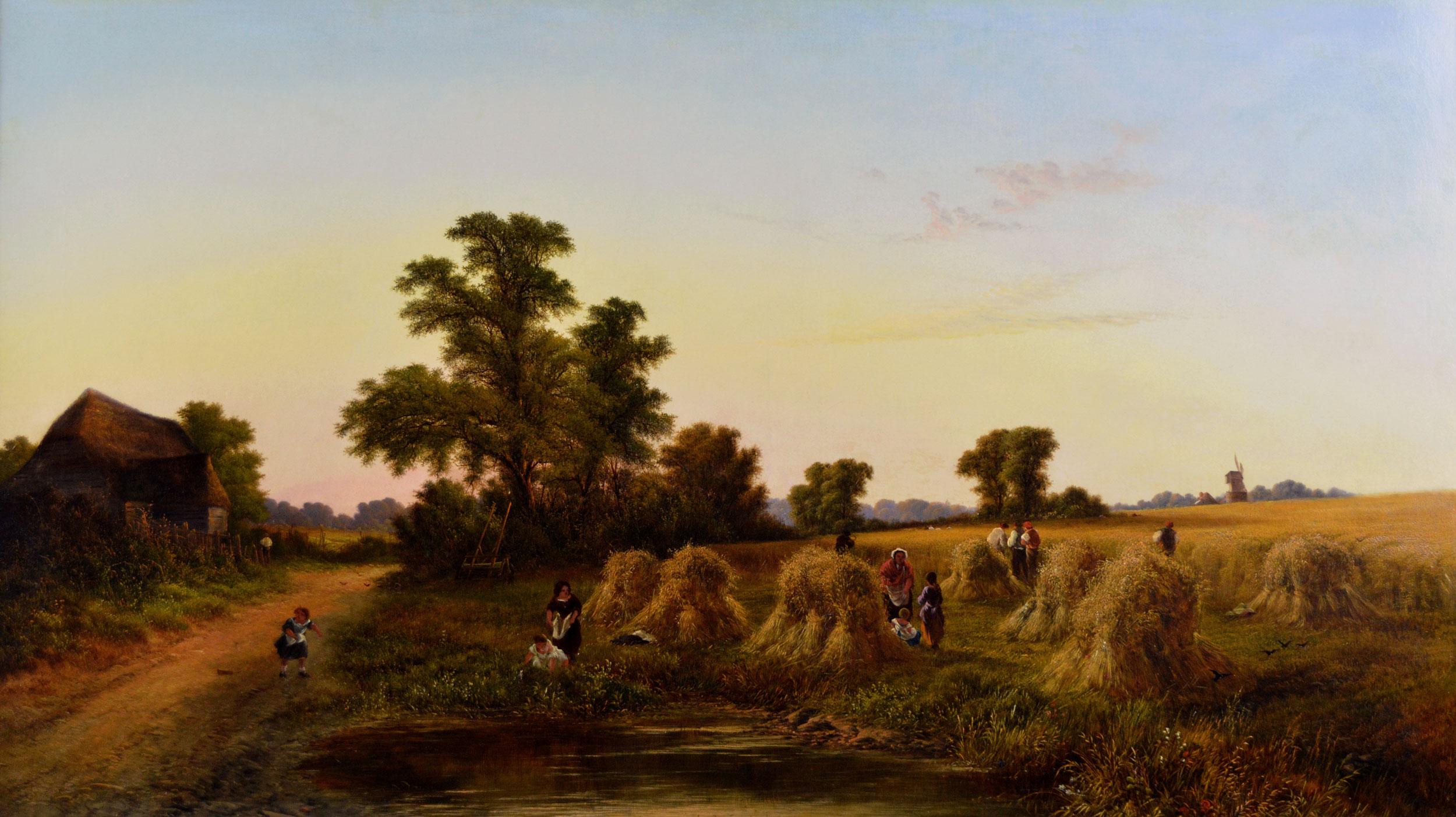 19th Century landscape oil painting of a harvest  - Painting by Walter Williams