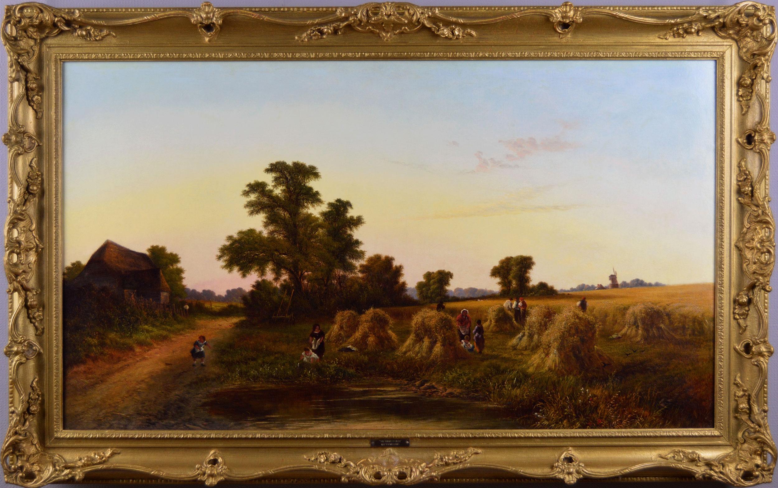 Walter Williams Landscape Painting - 19th Century landscape oil painting of a harvest 