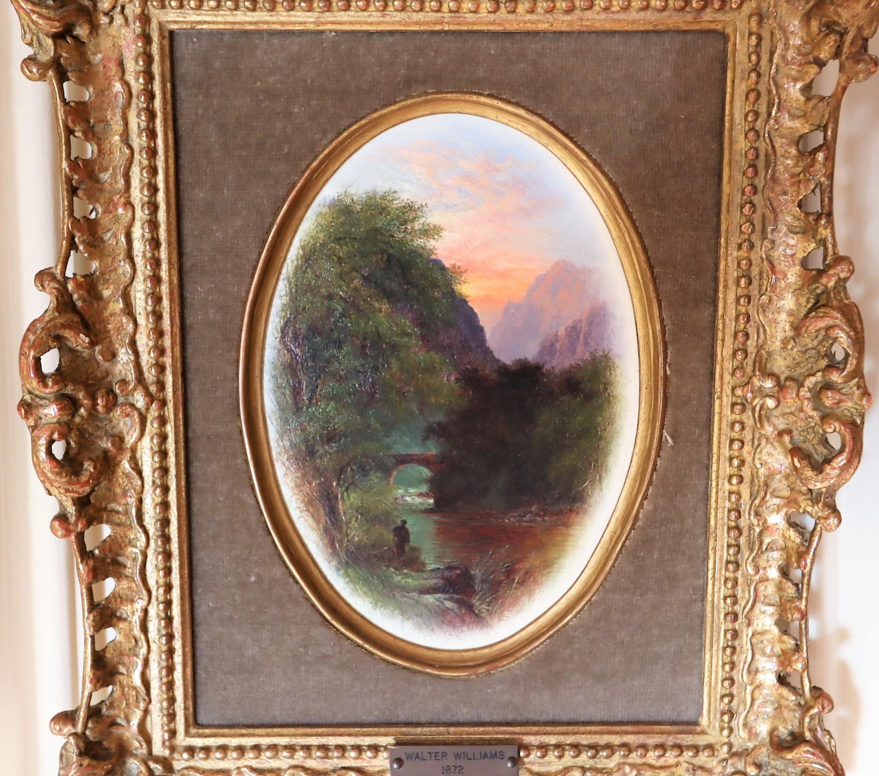 Pair of Walter Williams Ovals
Oil on Canvas
River scene 1872 & Mountains 1872
Both are 4 1/2 x 6 1/2 inches Canvas
Both are 9 1/2 x 11 1/4 inches Framed
