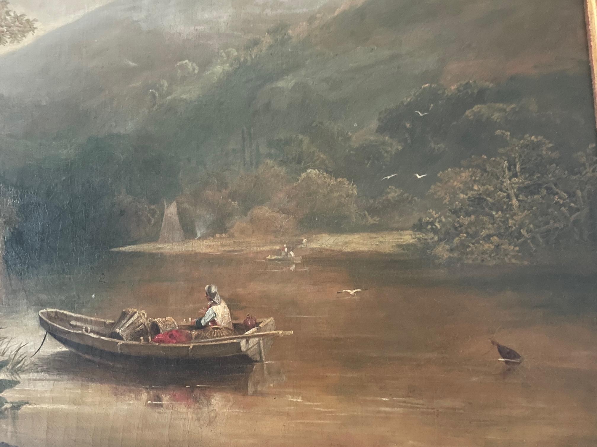 Fine figurative and landscape oil painting on canvas by Walter Williams (1835-1906), this painting is signed and dated 1865.  'English River View' was painted during the period of time the artist flourished, living in Surrey and painting English and