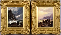 Antique Pair of 19th Century coastal seascape oil paintings 