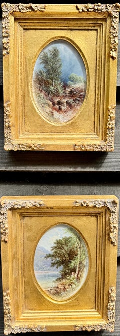 Paire de paysages fluviaux Antique British, représentant des cascades, des montagnes et des arbres