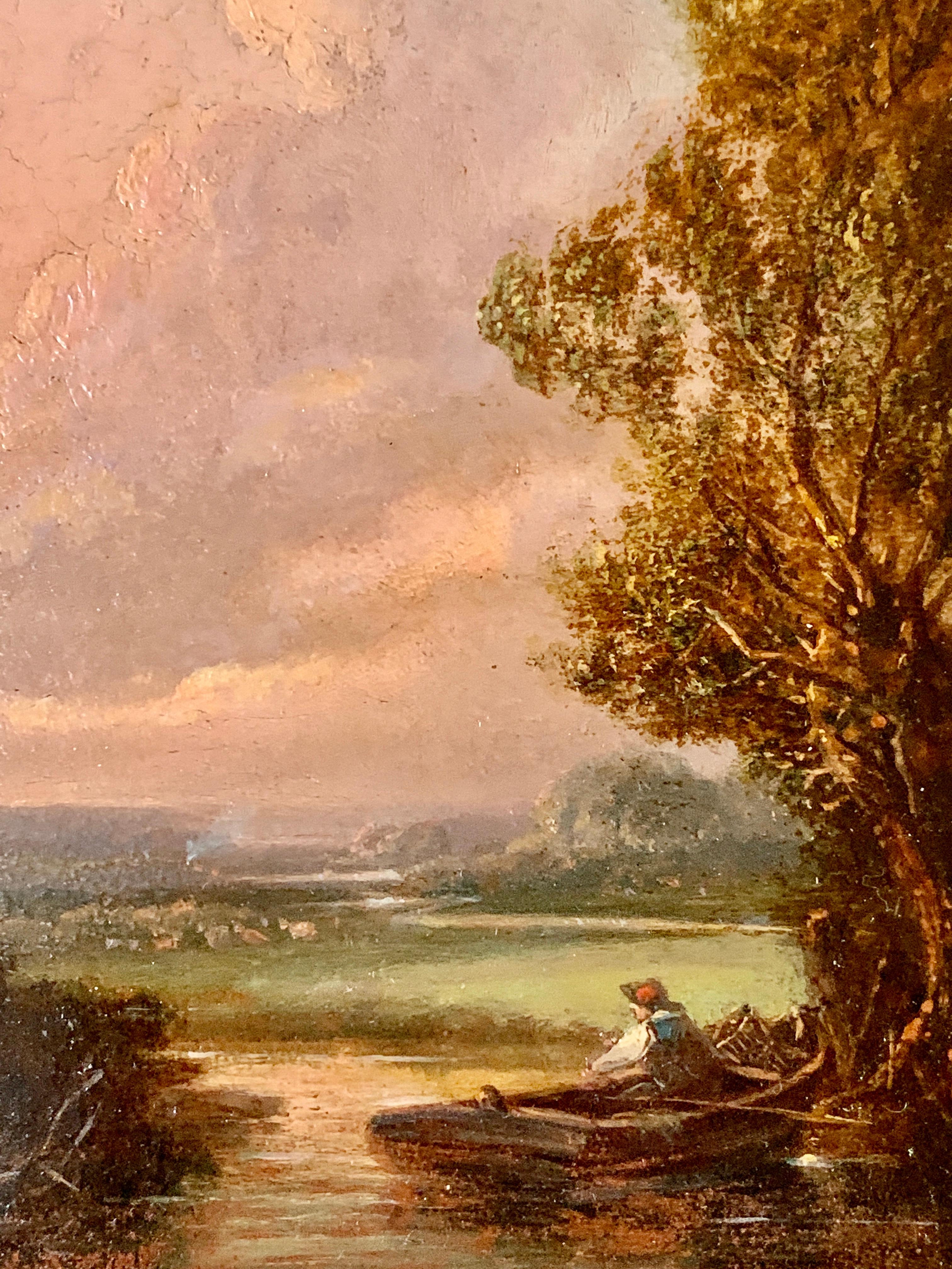 Pair of English 19th century landscapes with men fishing  5