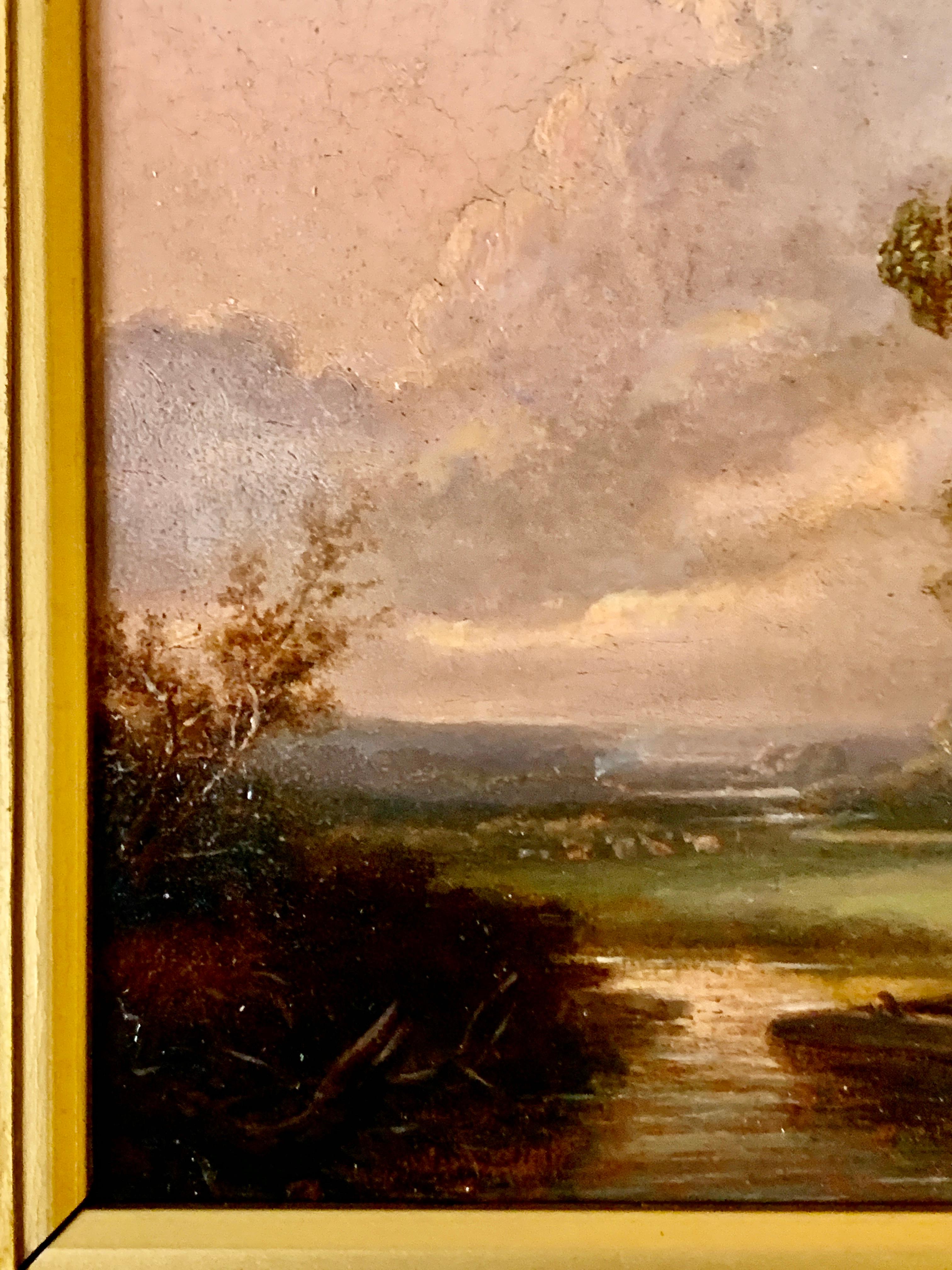 Pair of English 19th century landscapes with men fishing  6