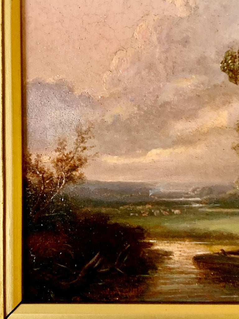 Pair of English 19th century landscapes with men fishing  9