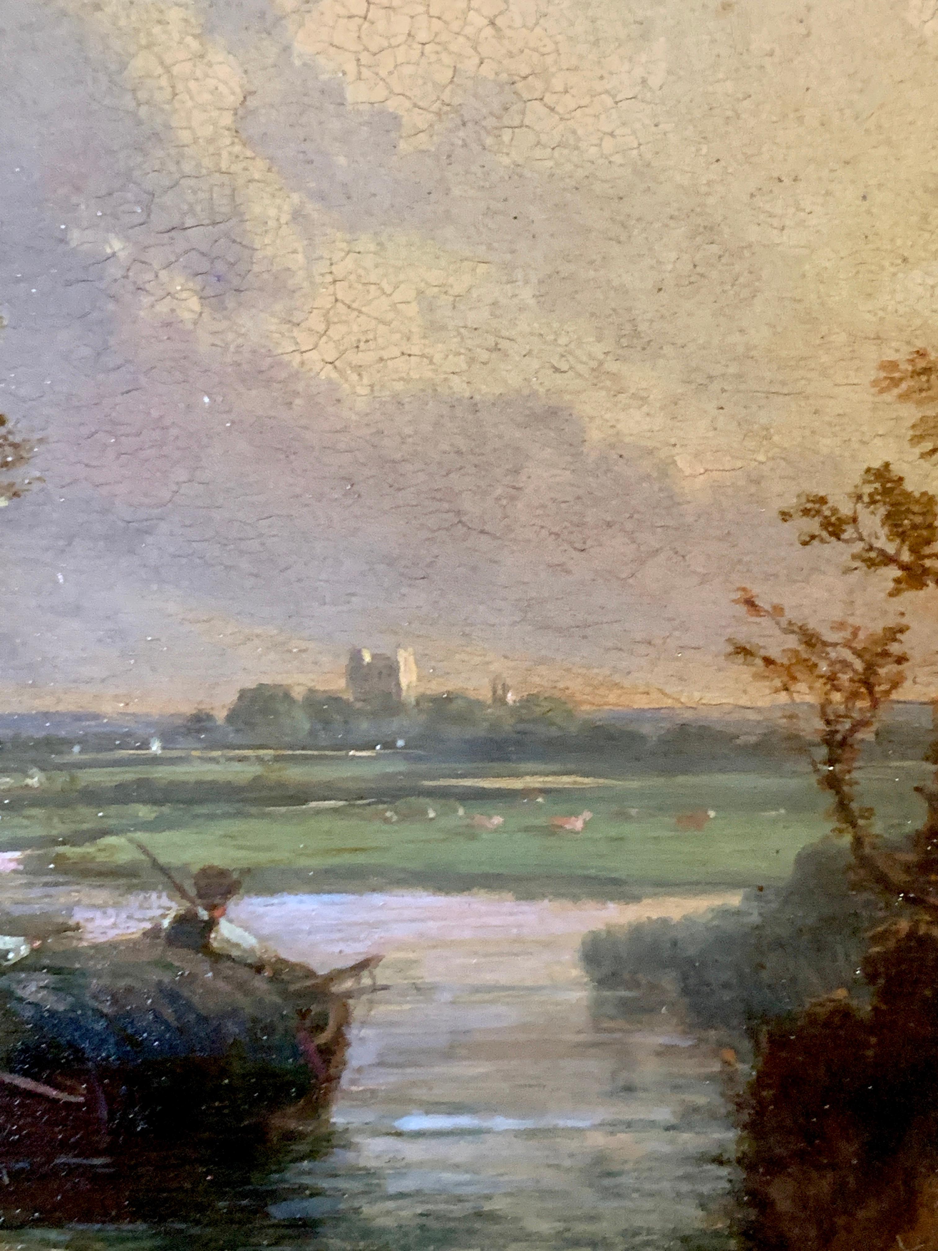 Pair of 19th century English River landscapes with men fishing at sunrise and sunset.

Walter was an English landscape painter from the late 19th-century. He mostly painted bucolic English landscapes, often with wonderful settings suns or by the