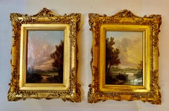 Pair of English 19th century landscapes with men fishing 