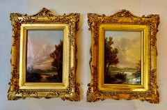 Pair of English 19th century landscapes with men fishing