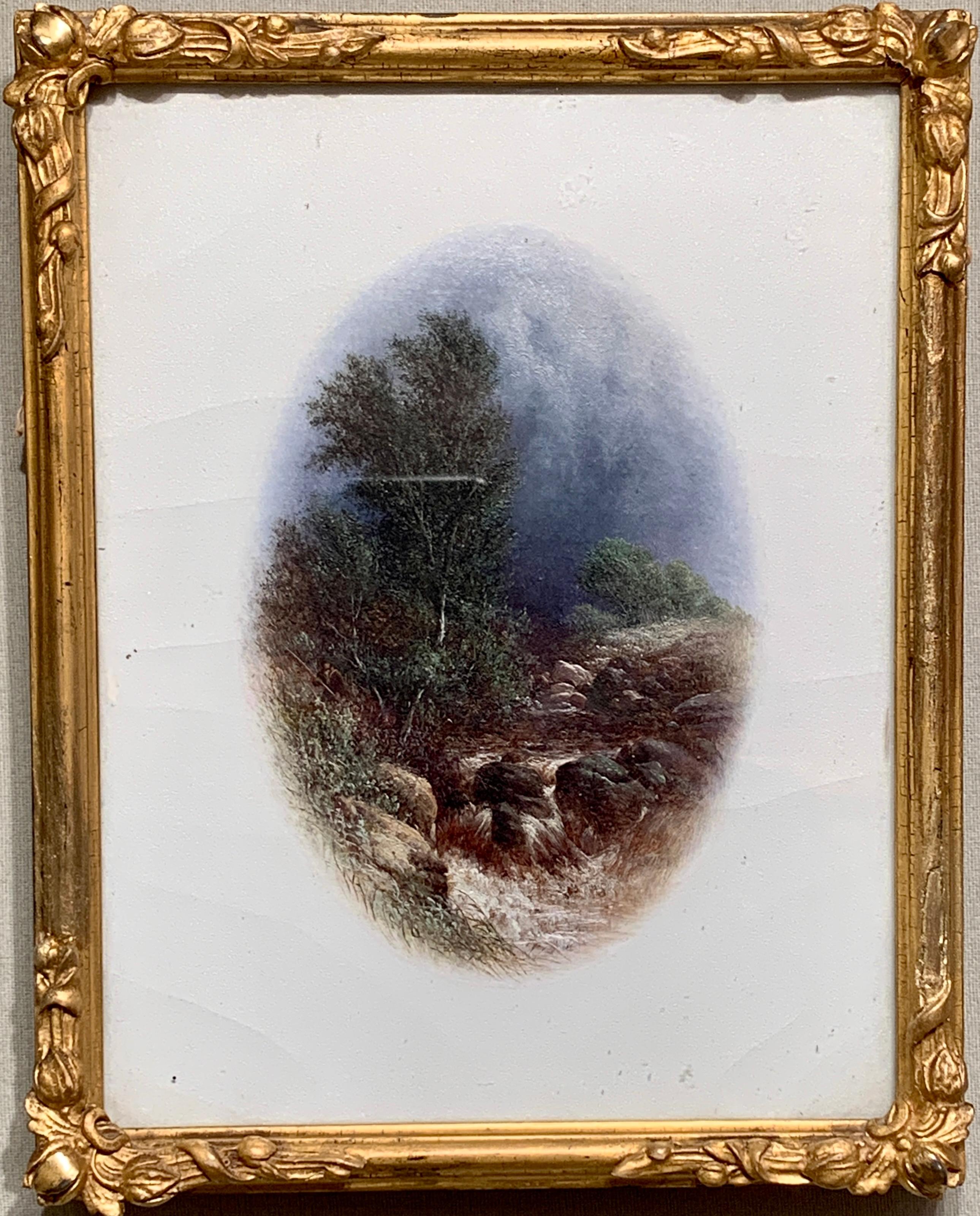 Coppia di paesaggi fluviali di Antique British, con cascate, montagne e alberi - Painting di Walter Williams