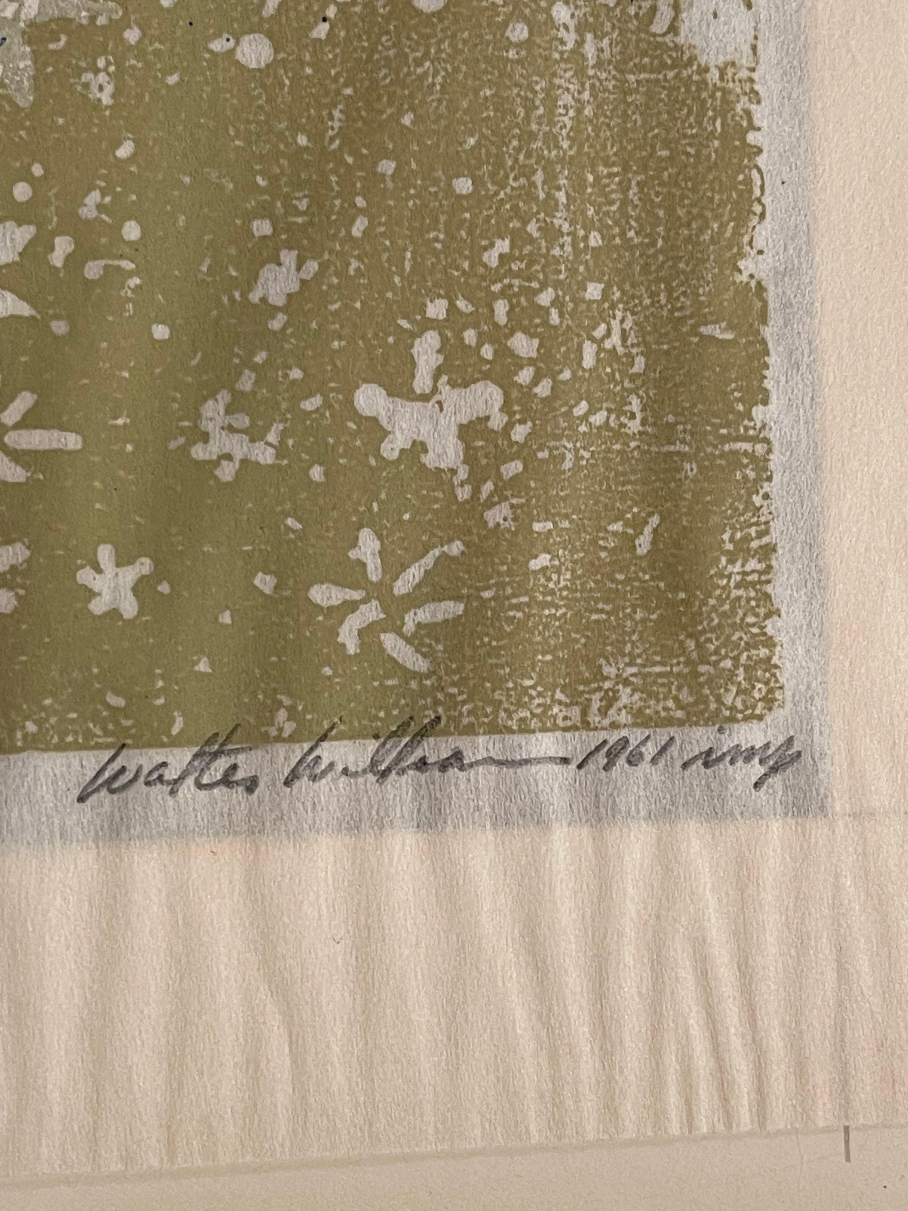 Linoléum couleur découpé sur du papier fin imitation Japon. Signé, titré, daté, inscrit 