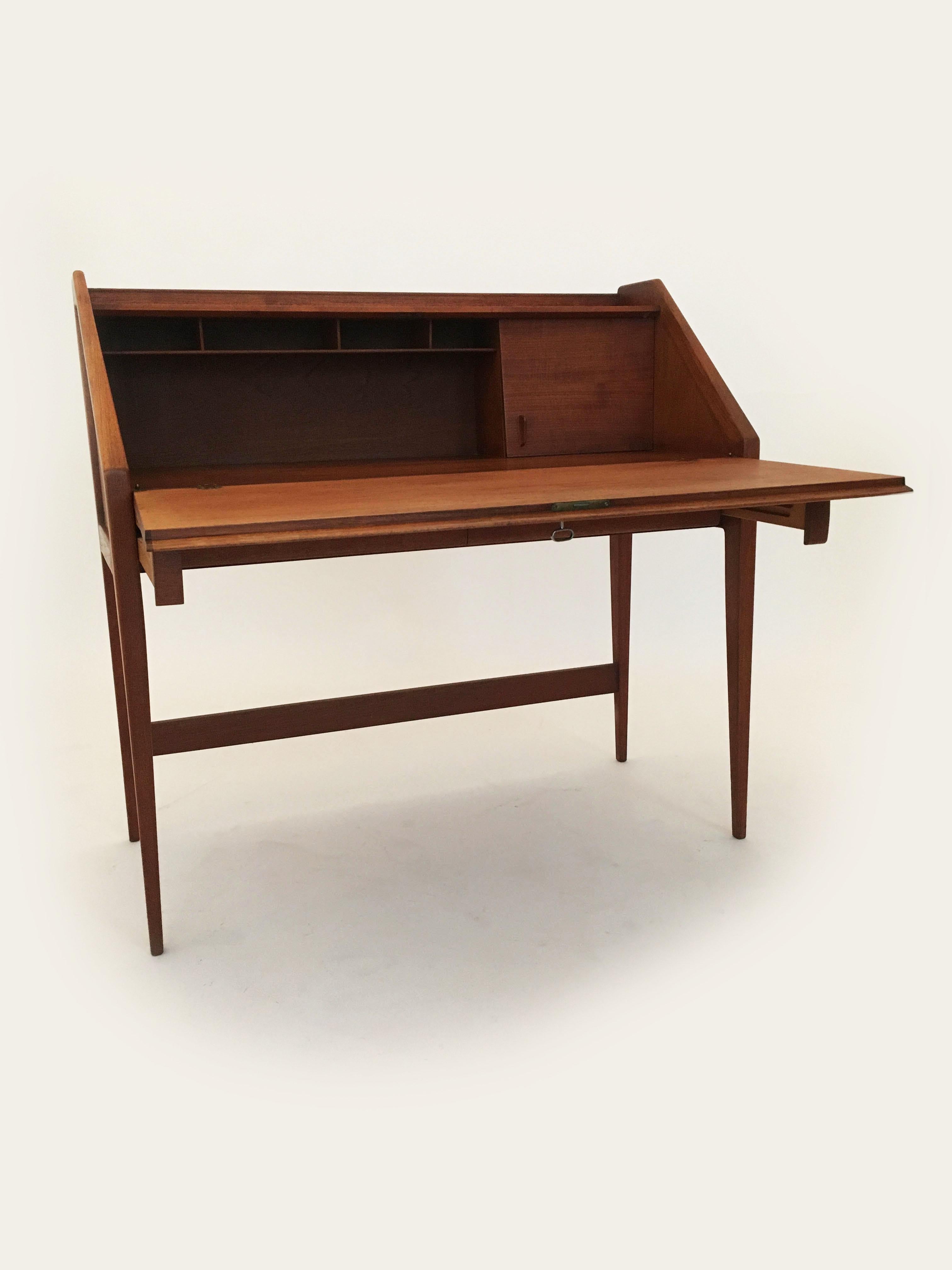 Wood Walter Wirtz for Wilhem Renz Secretary Bureau Desk Teak, Germany, 1960s For Sale
