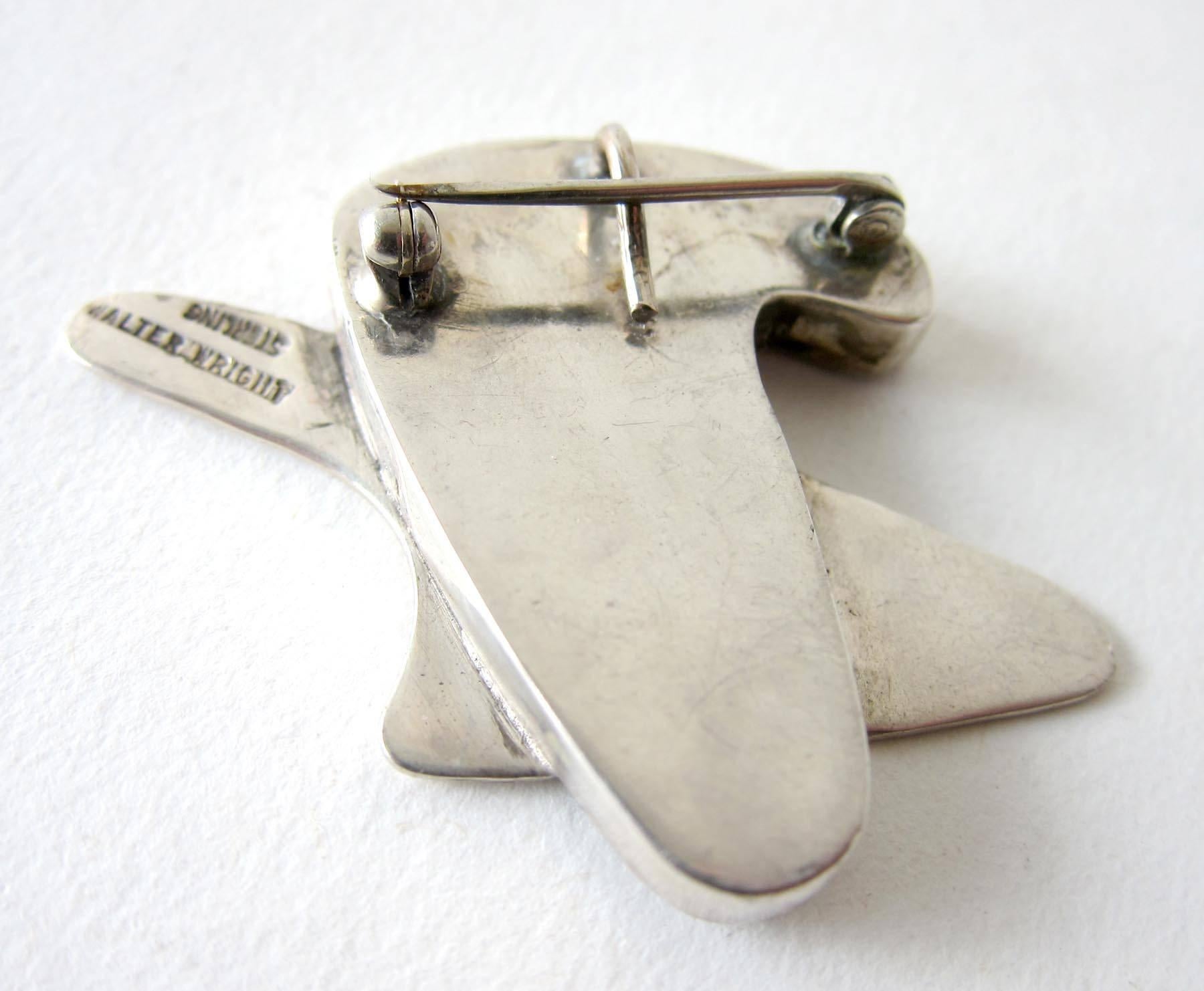 1950's double layered sterling silver palette, boomerang pendant or brooch created by Walter Wright.  Piece measures 1.5