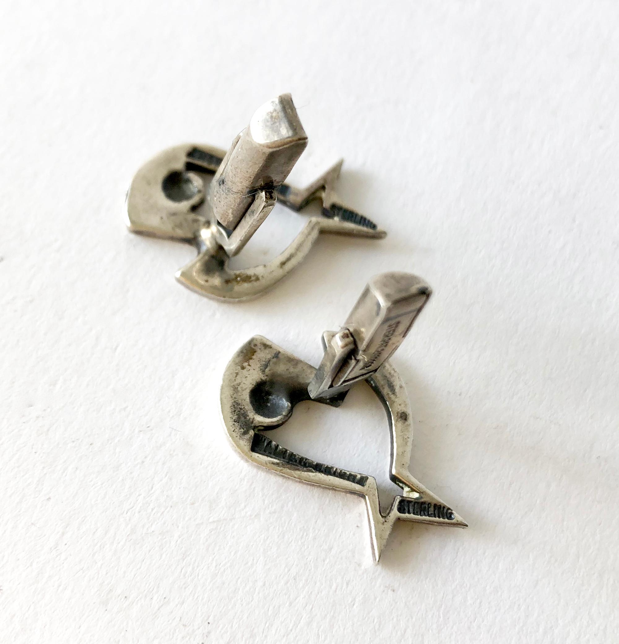 Walter Wright Sterling Silver Modernist Fish Cufflinks In Good Condition In Palm Springs, CA
