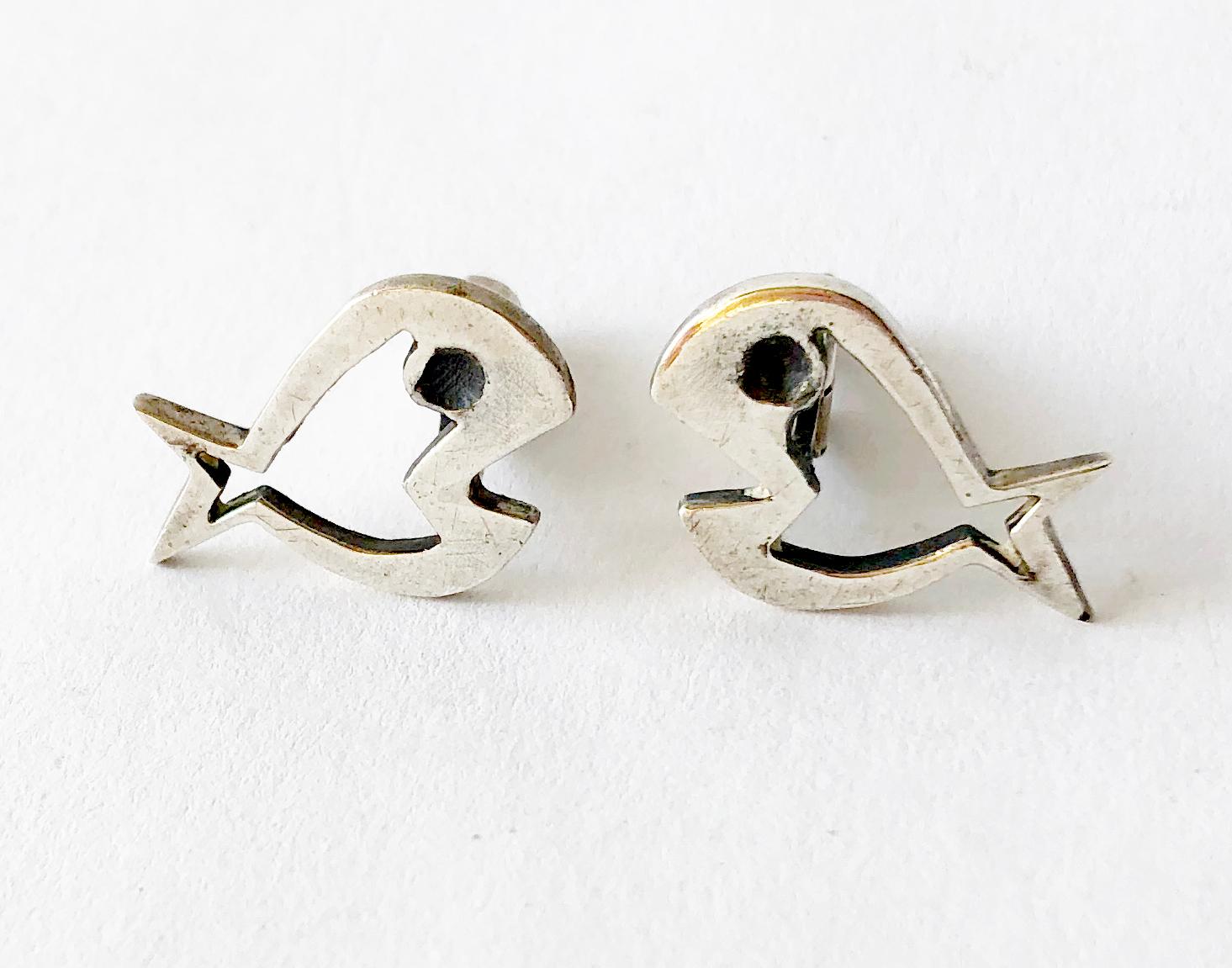 Men's Walter Wright Sterling Silver Modernist Fish Cufflinks