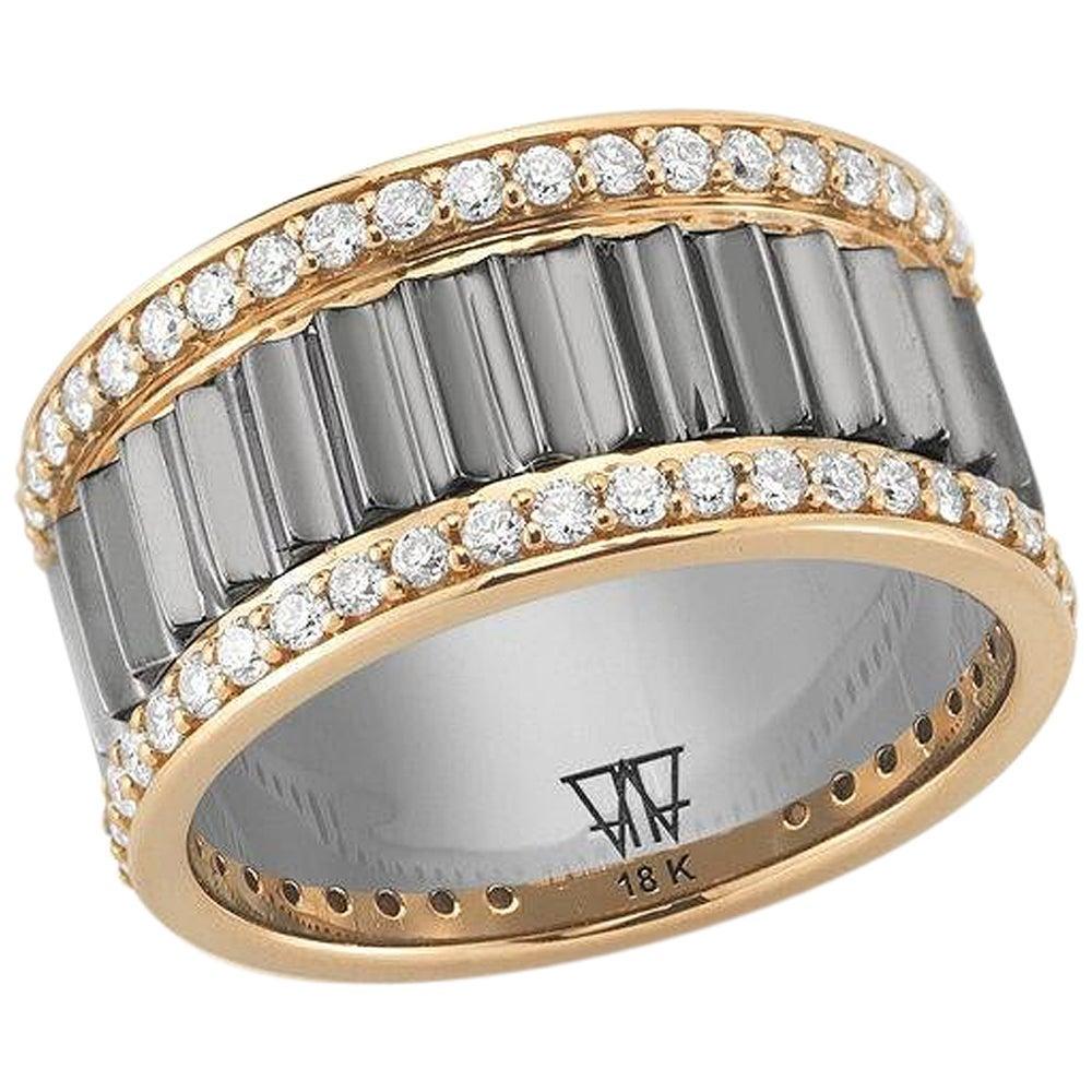 For Sale:  Walters Faith 18 Karat Black Rhodium, 18K Rose Gold and Diamond Fluted Band Ring