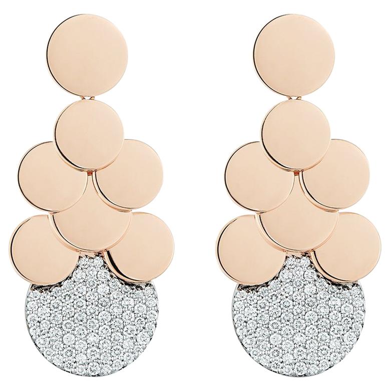Walters Faith 18 Karat Rose Gold 8 Disc and 1 Diamond Chandelier Earring For Sale
