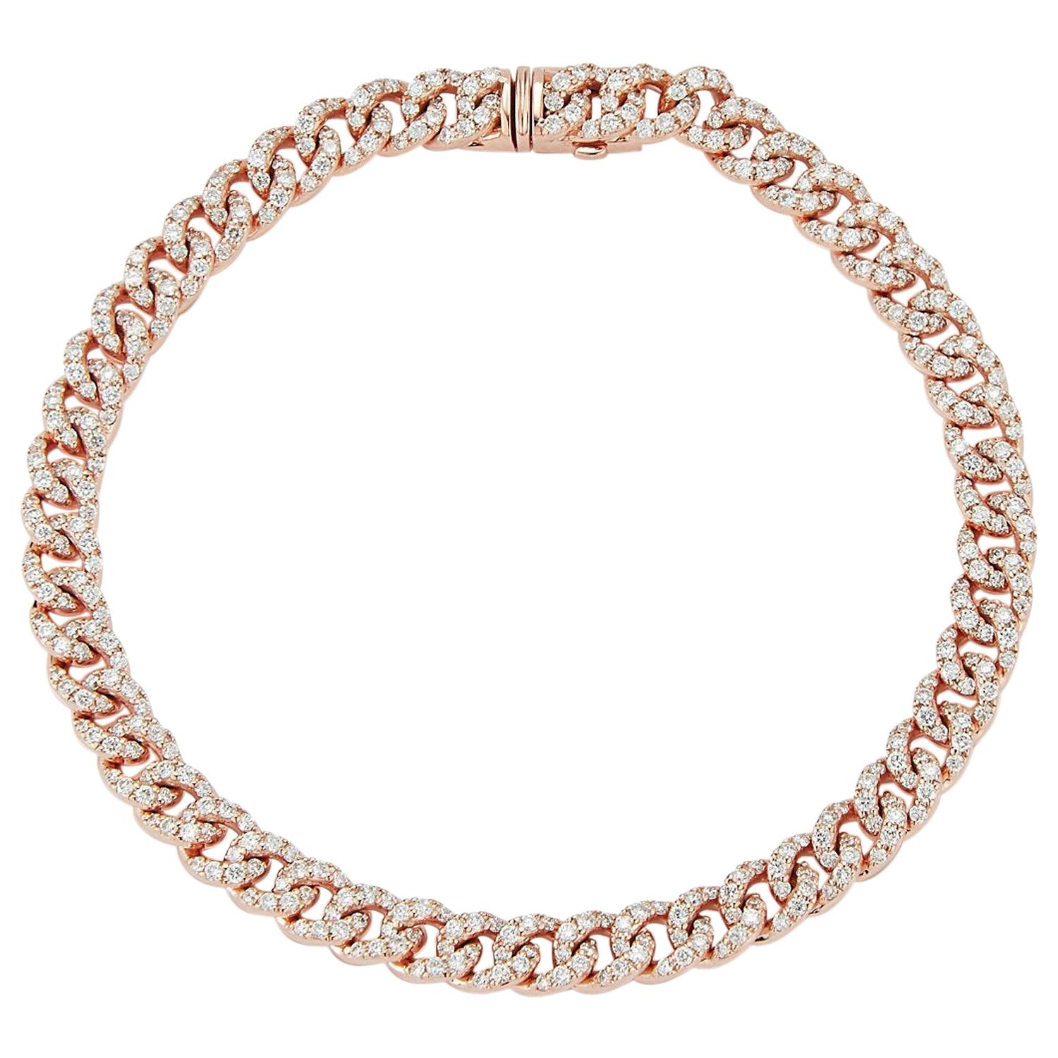 Walters Faith 18 Karat Rose Gold All Diamond Curb Link Bracelet For Sale