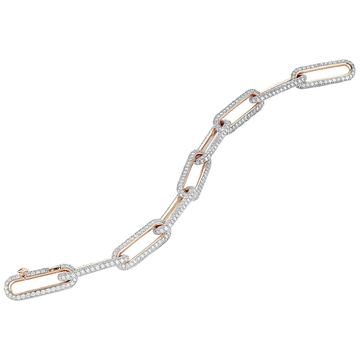 Walters Faith 18 Karat Rose Gold All Diamond Elongated Chain Link Bracelet For Sale