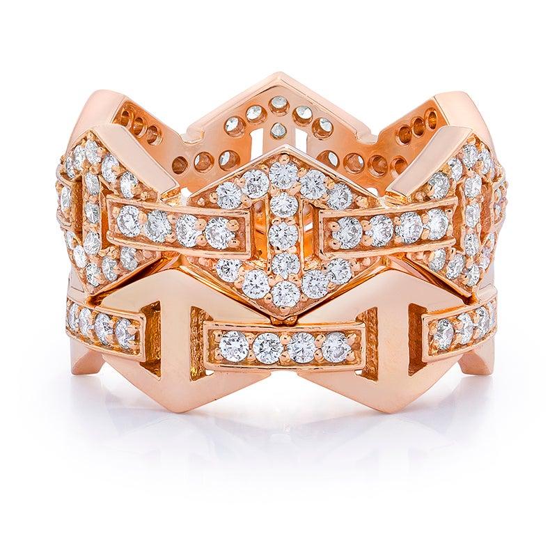 For Sale:  Walters Faith 18 Karat Rose Gold All Diamond Signature Hexagon Stackable Ring 4